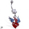 Navel ring with dangling heart with wings