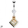 Navel Ring with Dangling Jeweled And Gold Tone Squares