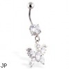 Navel ring with dangling jeweled butterfly