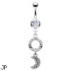 Navel ring with dangling jeweled circle and moon