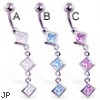 Navel ring with dangling jeweled diamond charms