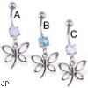 Navel ring with dangling jeweled dragonfly
