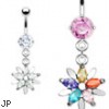 Navel ring with dangling jeweled flower