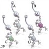 Navel ring with dangling jeweled frog