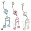 Navel ring with dangling jeweled music note