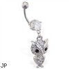 Navel Ring With Dangling Jeweled Owl