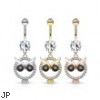 Navel Ring With Dangling Jeweled Owl