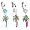 Navel ring with dangling jeweled palm tree