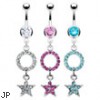 Navel ring with dangling jeweled star and circle