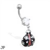 Navel ring with dangling ladybug