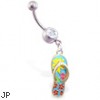 Navel ring with dangling light blue flipflop with flowers