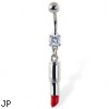 Navel ring with dangling lipstick