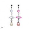 Navel ring with dangling marquise CZ and pearl