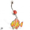 Navel ring with dangling neon fishy