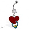 Navel ring with dangling pierced heart