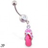 Navel ring with dangling pink flipflop with flower