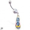 Navel ring with dangling polka dotted flipflop with sunglasses