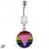 Navel ring with dangling rainbow circle with pink triangle