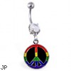 Navel ring with dangling rainbow peace sign