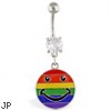 Navel ring with dangling rainbow smiley face