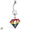 Navel ring with dangling rainbow superman symbol with "G"