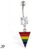 Navel ring with dangling rainbow triangle