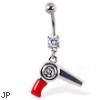 Navel ring with dangling red hair dryer