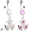 Navel ring with dangling round jeweled tribal design