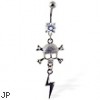 Navel ring with dangling skull and lightening bolt