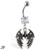 Navel ring with dangling skull with wings