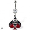 Navel ring with dangling spade and skull