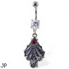 Navel ring with dangling spider web and gem