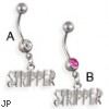 Navel ring with dangling steel "STRIPPER"