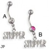 Navel ring with dangling steel "STRIPPER"