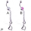 Navel ring with dangling steel hearts