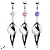 Navel ring with dangling steel leaf and jeweled hoop