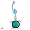 Navel ring with dangling turquoise stone turtle