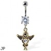 Navel Ring with Dangling Yellow Angel Baby Holding Heart Gem