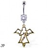 Navel Ring with Dangling Yellow Angel with Gems