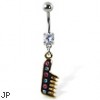 Navel ring with dangling yellow comb with gems