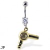 Navel ring with dangling yellow hair dryer