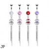 Navel ring with double heart and chain dangle