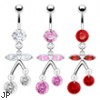 Navel ring with jeweled cherry dangle