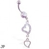 Navel ring with jeweled double heart dangle