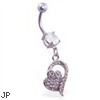 Navel ring with jeweled heart dangle