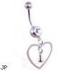 Navel ring with large dangling open heart