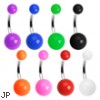 Navel ring with solid color acrylic balls