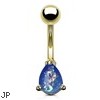 Navel Ring With Synthetic Blue Teardrop Opal