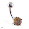 Navel Ring with Tiger Eye Stone