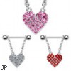 Nipple bar with dangling pave jeweled heart